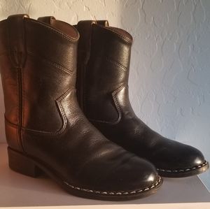 Old West Black Youth Girls Corona Leather Roper Round Toe Cowboy Boots size 12